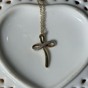 Genuine Diamond Cross 18k Gold Plated Over 925 Sterling Silver Women’s Necklace